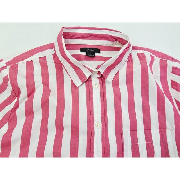 J. Crew Size Medium Womens Red White Stripe Long Sleeve Cotton Pocket Shirt - Picture 9 of 9
